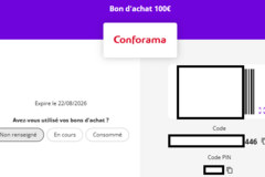 Vente: e-Carte cadeau Conforama (100€)