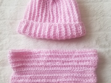 Vente au détail: Bonnet et tour de cou bébé naissance 