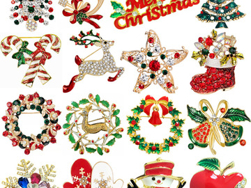 Bulk Lots: 100 pcs Christmas Elk Wreath Bell Cane Brooches