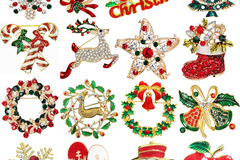 Bulk Lots: 100 pcs Christmas Elk Wreath Bell Cane Brooches