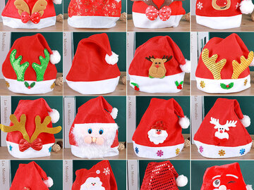 Bulk Lots: 100pcs Christmas hats, children's headwear, Christmas decorations
