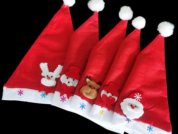 Bulk Lots: 100pcs adult Christmas hats, Christmas decorations.