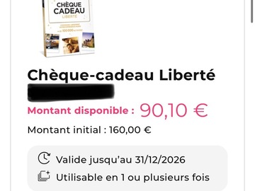 Vente: Chèque cadeau Wonderbox Liberté (90,10€)