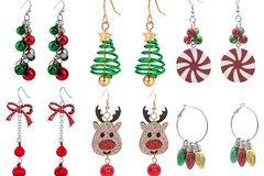 Bulk Lots: 120 pairs of spiral Christmas tree earrings and bells