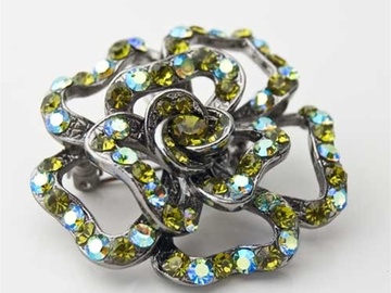 Bulk Lots: 50 pcs-Peridot Aurora Borealis-2" Flower Rhinestone Pin/Pendant