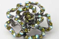 Bulk Lots: 50 pcs-Peridot Aurora Borealis-2" Flower Rhinestone Pin/Pendant