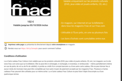 Vente: e-Carte cadeau Fnac Culture (152€)