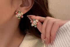 Bulk Lots: 80pais Christmas jewelry rhinestone snowflake earrings