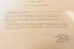 Vente: Chèque cadeau Opéra de Toulon (100€)