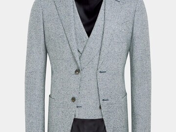 Selling with online payment: [EU] NWT Suitsupply mid blue 3pc houndstooth suit, size 36R