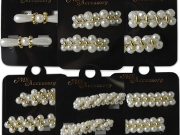 Bulk Lots: 600 pcs-Pearl Beaded Hair Barrettes-Gold Accent-$0.16 pcs
