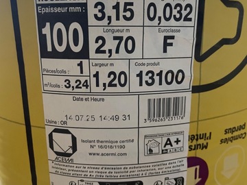 À vendre: Rouleau laine de verre mur ISOVER