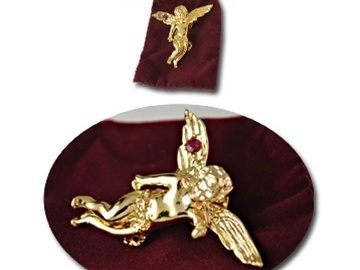 Bulk Lots: 50 pcs-14kt Goldtone Lg. Angel Pin-Genuine Ruby-Velvet Pouch