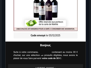 Vente: 3 Code Intermarché Drive (90€)