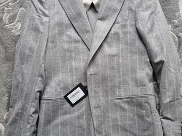 Selling with online payment: Elmhurst Stone Gray Double Chalkstripe Wool and Cashmere