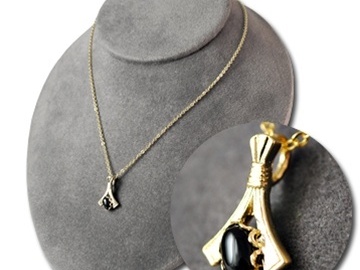 Bulk Lots: 50-- Genuine Black Onyx Pendant on 18" Pure Goldtone Chain $1.99