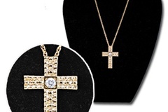 Bulk Lots: 50 pcs-Large Cross with Red CZ on 20" chain-$3 pcs