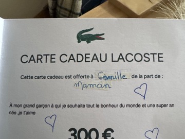 Vente: Carte cadeau Lacoste (300€)