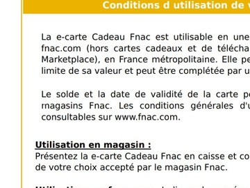 Vente: e-Carte cadeau FNAC (120€)