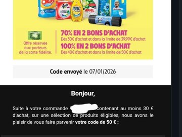 Vente: 2 Codes Intermarché Drive (100€)