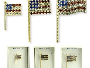 Bulk Lots: 40 Flag Swarovski Rhinestone Pins--$2.50 each! American MADE!