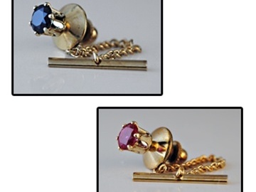 Bulk Lots: 40 pcs-Men's Ruby CZ and Sapphire CZ Tie Tacks-$2.50 ea