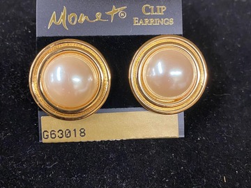 Bulk Lots: 40 pairs-Genuine Monet Pearl Clip Earrings-14kt goldtone-$2.50 pr