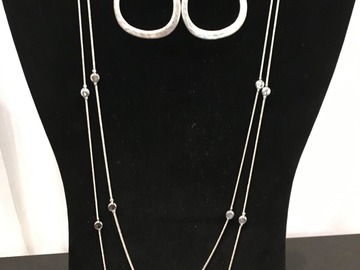 Bulk Lots: 120 sets-Designer 42" Silver Necklace w/ Silver Hoop Earrings