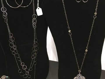 Bulk Lots: 50 sets-Designer Name Gunmetal Necklace & Earring Sets-$1.99 set