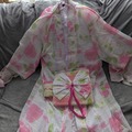 Selling with online payment: White Kimono W/ Pink & Green Flowers (Silver Dragon)