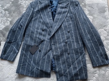 Selling with online payment: Suitreview Elmhurst Slate Blue Wide Chalkstripe Alpaca and Wool