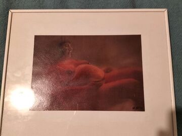 Vente: Peinture sur photo signée NM 94 « femme enceinte » avec cadre