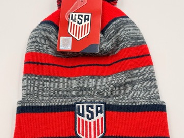 Bulk Lots: Wholesale Case Lot Of 48 Icon Sports USA Cuff Pom Beanie Hats Red