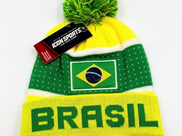Bulk Lots: Wholesale Case Lot Of 48 Brasil Icon Sports Cuff Pom Beanie Hats 
