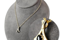 Bulk Lots: 50-- Genuine Black Onyx Pendant on 18" Pure Goldtone Chain $1.99