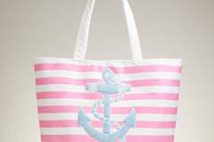 Bulk Lots: Wholesale Lot Nautical Anchor Stripe Canvas Tote Bags — Navy & Pi