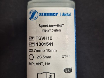 Nieuwe apparatuur: Implantaat Zimmer 3.7mmD TSV Implant 10mmL HA