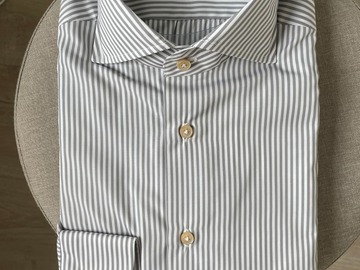 Selling with online payment: [EU] NWT Cavour Sartoria handmade grey striped shirt, size 15.5