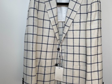 Selling with online payment: [EU][NO US TAX] NWT Suitsupply cream blue windowpane jacket, 38R