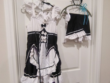 Selling with online payment: Re Zero Ram cosplay wig+dress+hair clip set
