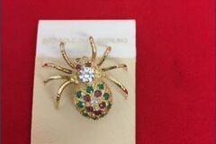 Bulk Lots: 10 pcs-Sterling Silver Vermeil Spider Pin with Stones-$10 ea