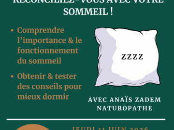 Offre: atelier sur le sommeil jeudi 11 juin 18h