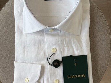 Selling with online payment: [EU][NO US TAX] NWT Cavour Sartoria white linen shirt, size 15.75