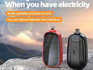 Bulk Lots: (102)Mini Type-C Plug-In Solar Portable Power Bank