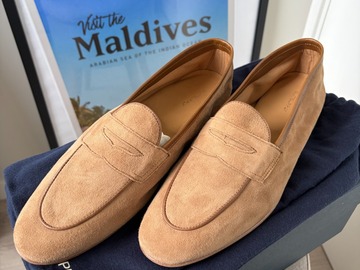 Selling with online payment: New Suitsupply light brown unlined suede loafers, US10\UK9