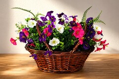Sales: panier en osier avec fleur artificielle bien garnie