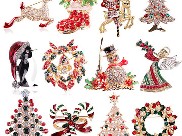 Bulk Lots: 160 pcs Christmas Elk Wreath Bell Cane Brooches