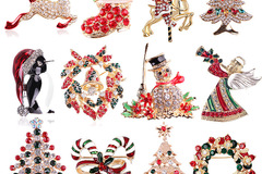 Bulk Lots: 160 pcs Christmas Elk Wreath Bell Cane Brooches